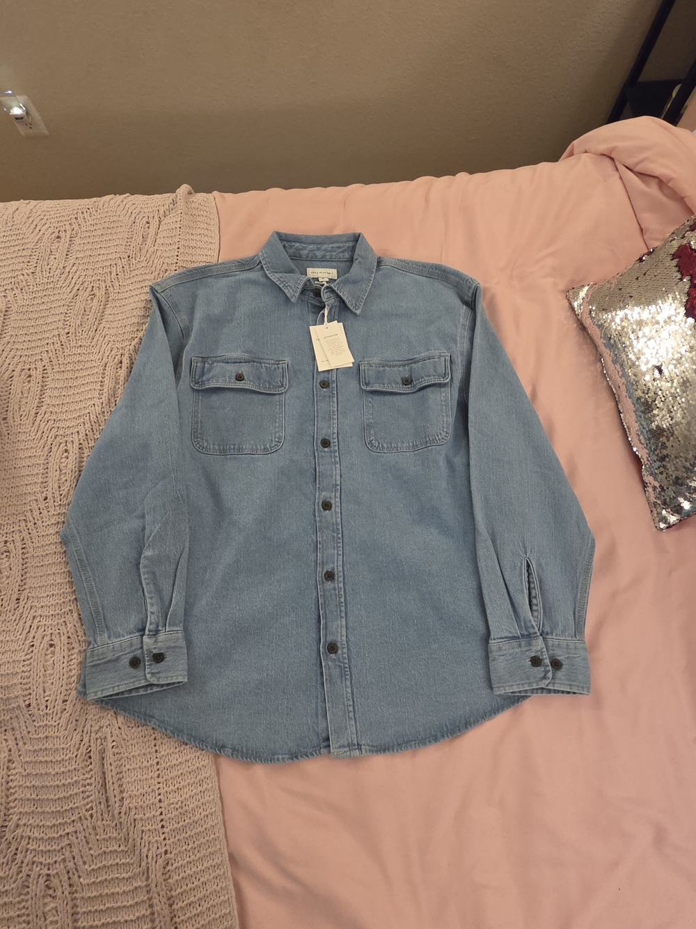 Light Blue Denim Men's Button-Up Shirt